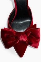 Bow-Detail Velour Pumps