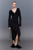 Rib-knit button-front dress