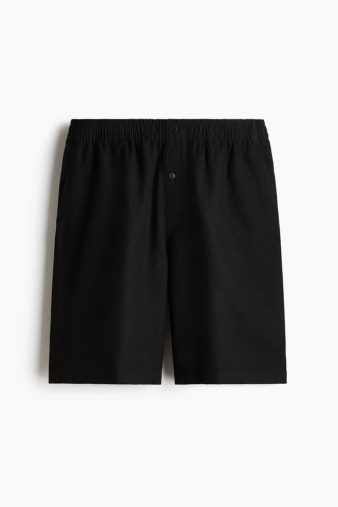 Linen-Blend Pajama T-Shirt and Shorts