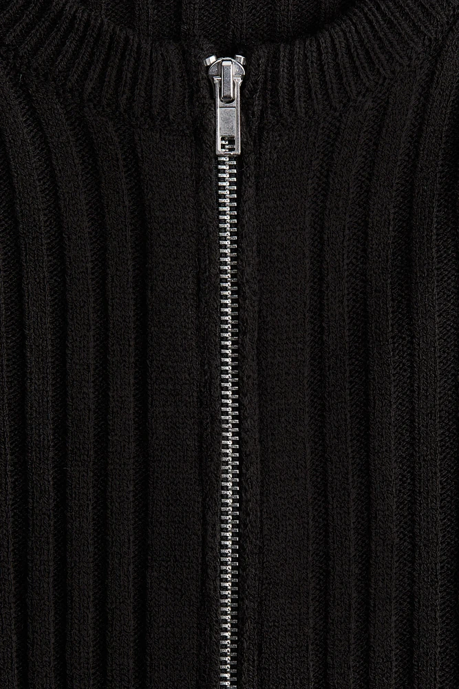 Rib-Knit Cardigan with Zipper