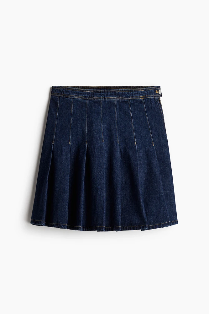 Pleated Denim Skirt