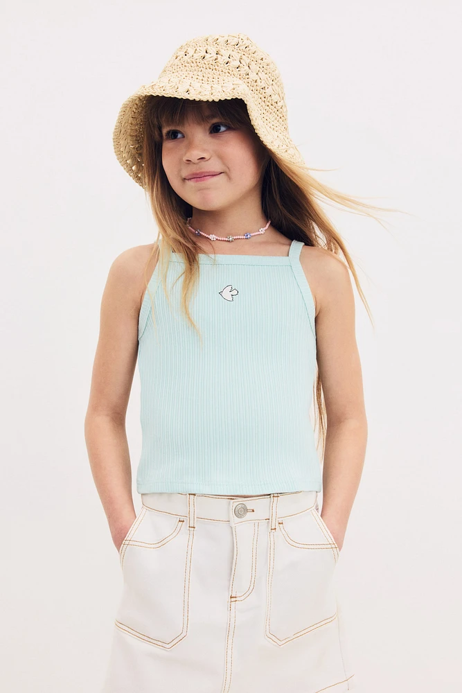 Embroidered-Detail Strappy Top