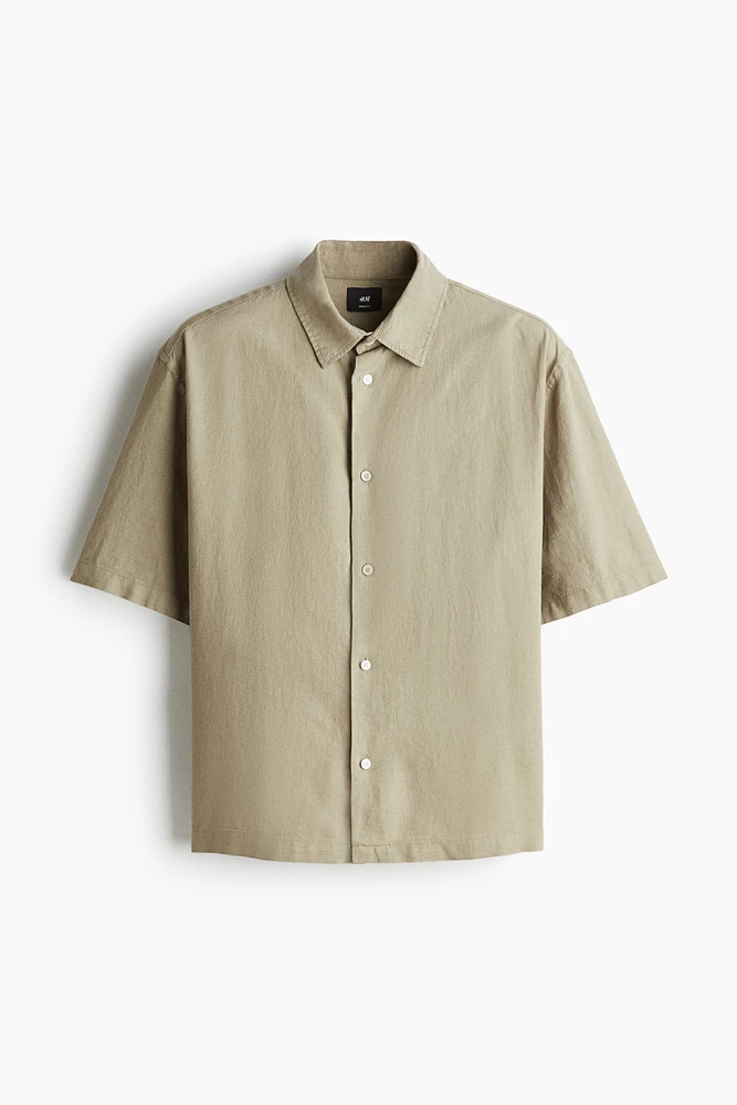 Chemise à manches courtes ample en lin mélangé