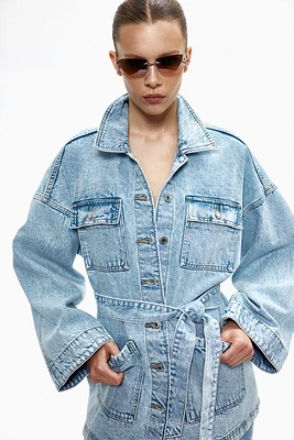 Tie-Belt Denim Jacket