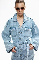 Tie-Belt Denim Jacket