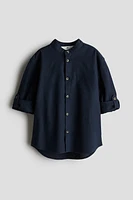 Linen-Blend Band Collar Shirt
