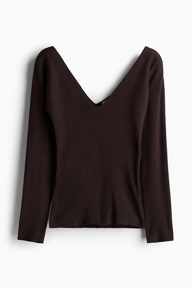 Rib-Knit V-neck Top