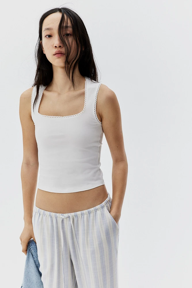 Picot-Trimmed Sleeveless Top