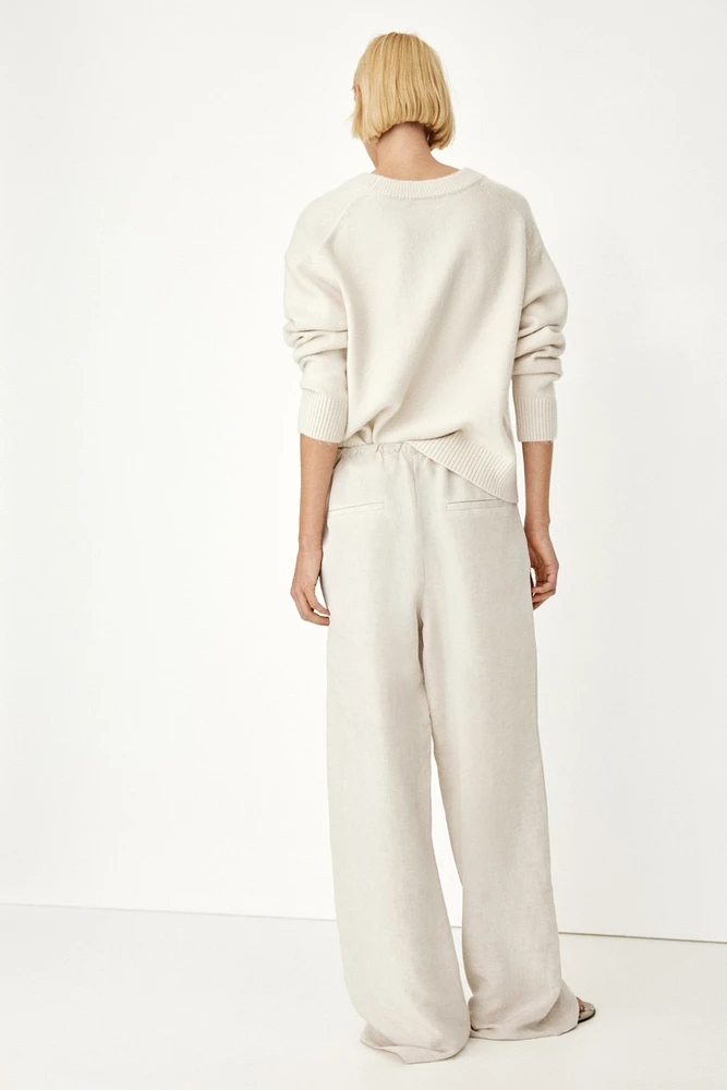 Straight linen-blend trousers