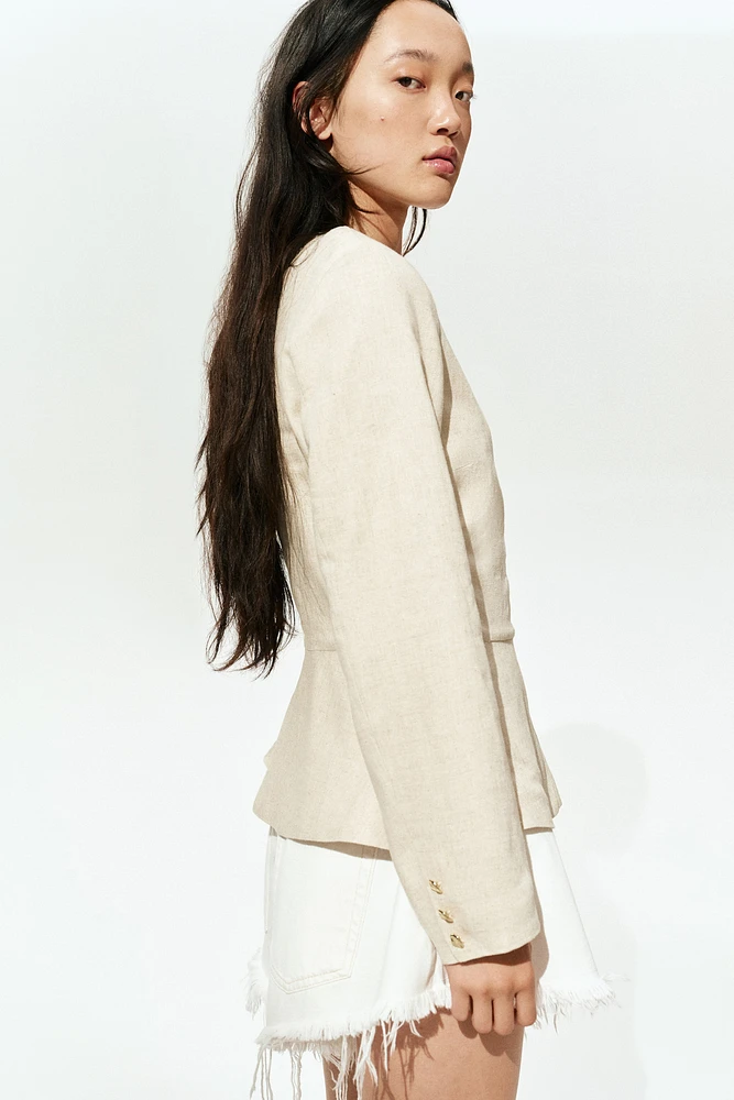 Linen-Blend Peplum Jacket