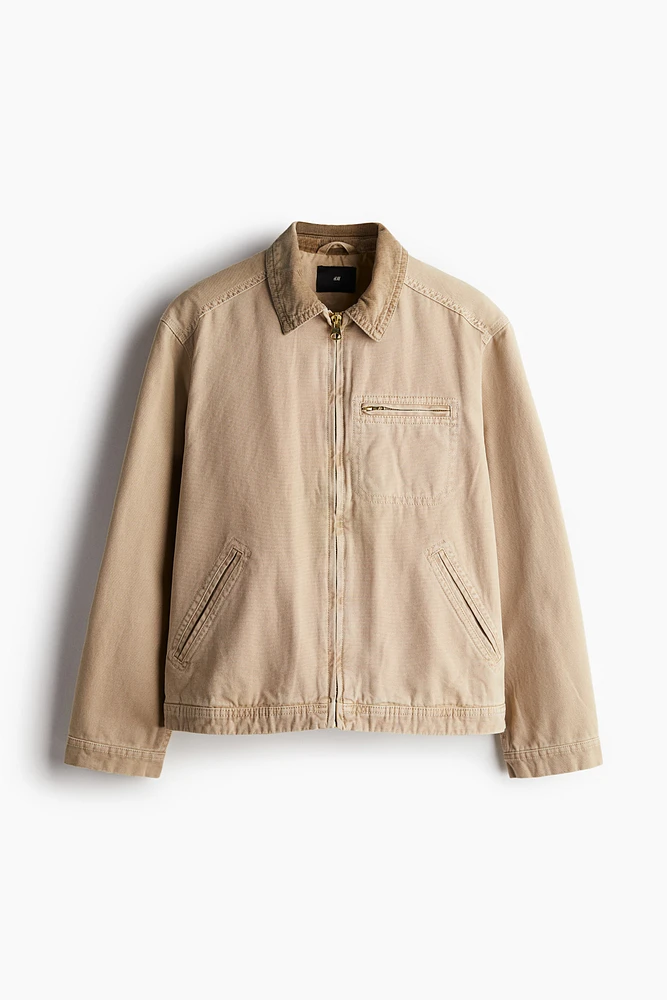 Regular Fit Denim Jacket with Corduroy Collar