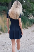 Rib-Knit Dress with Flared Skirt