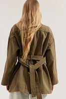 Tie-Belt Denim Jacket