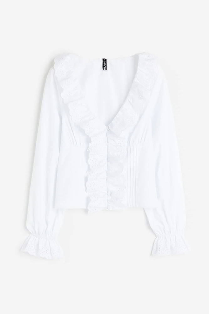 Ruffle-trimmed Poplin Blouse