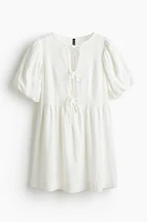 Linen-blend Puff-sleeved Dress