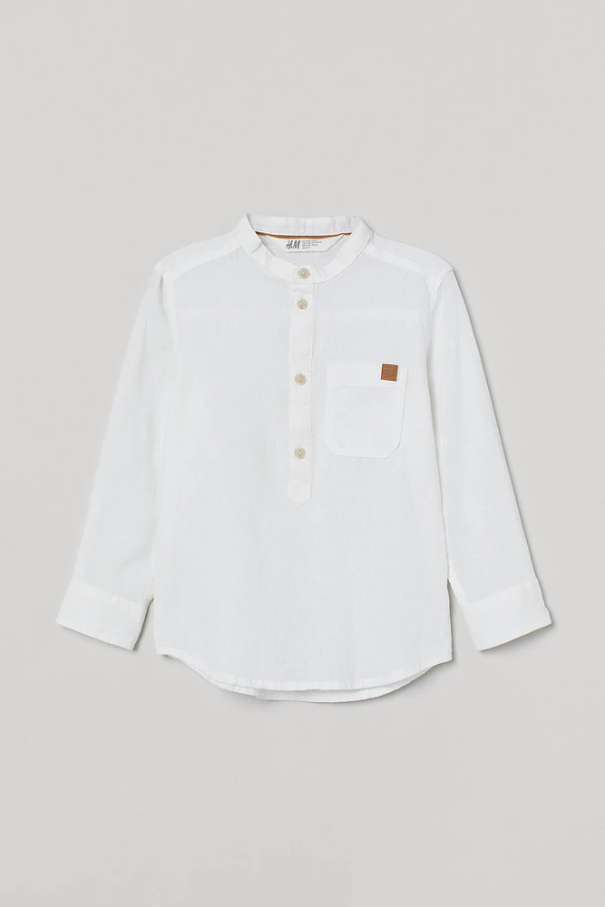 Linen-blend Band-collar Shirt