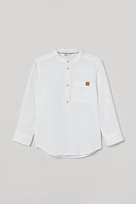 Linen-blend Band-collar Shirt