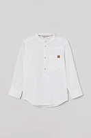 Linen-blend Band-collar Shirt