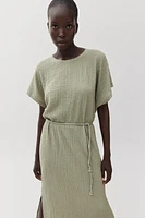 Tie-belt Textured Jersey Dress