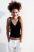 Crochet-look Knit Camisole Top