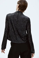 Sequined Mock Turtleneck Top