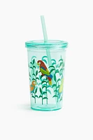 Patterned Plastic Mug with Straw