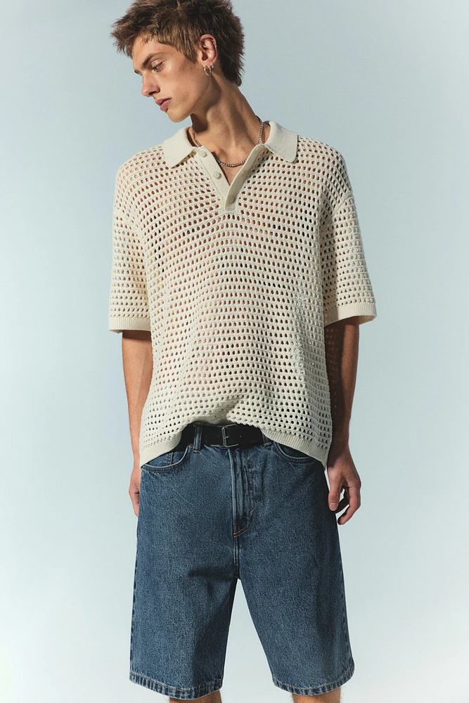 Loose Fit Hole-knit Polo Shirt