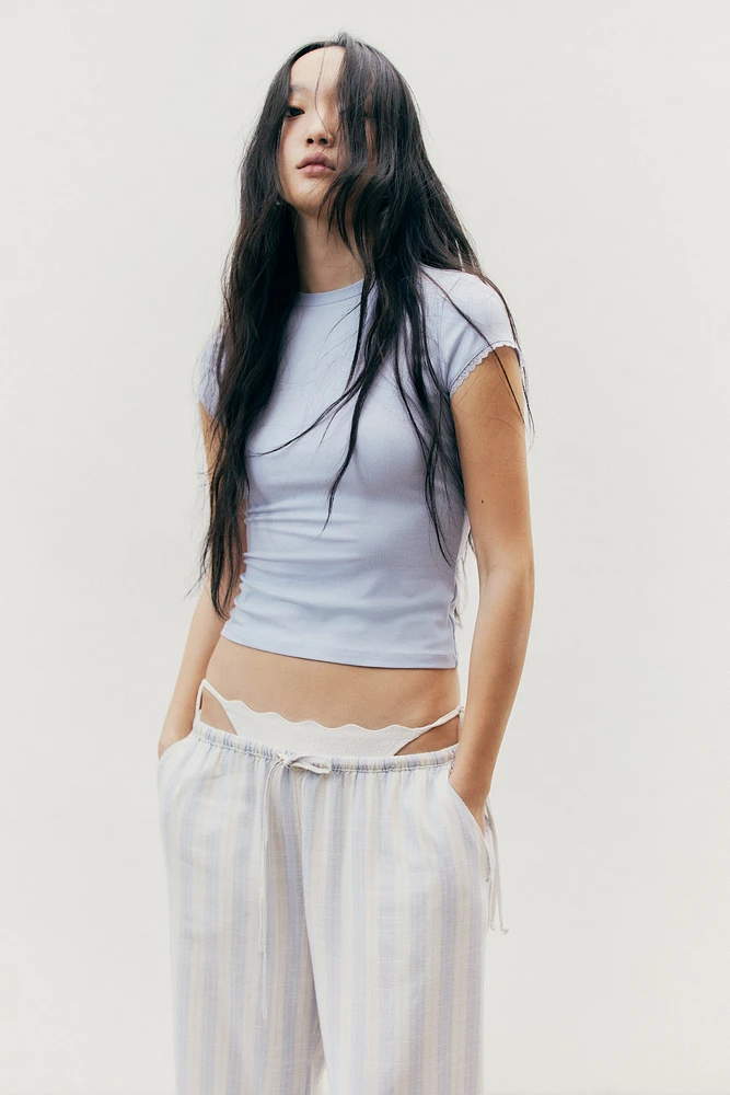 Lace-Trimmed Ribbed T-Shirt