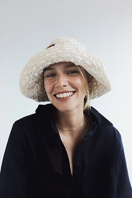 Crochet-look Straw Bucket Hat