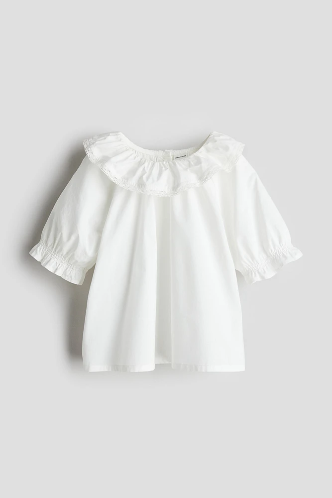 Cotton Blouse with Flounced Collar