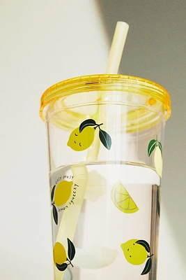 Patterned Plastic Mug with Straw