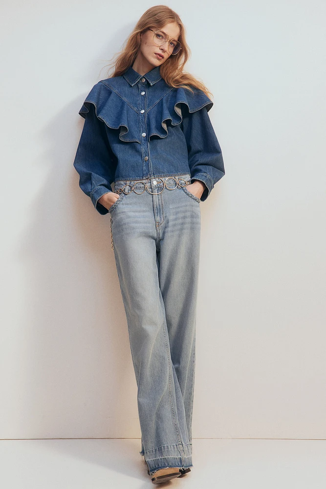 Flounce-Trimmed Denim Shirt