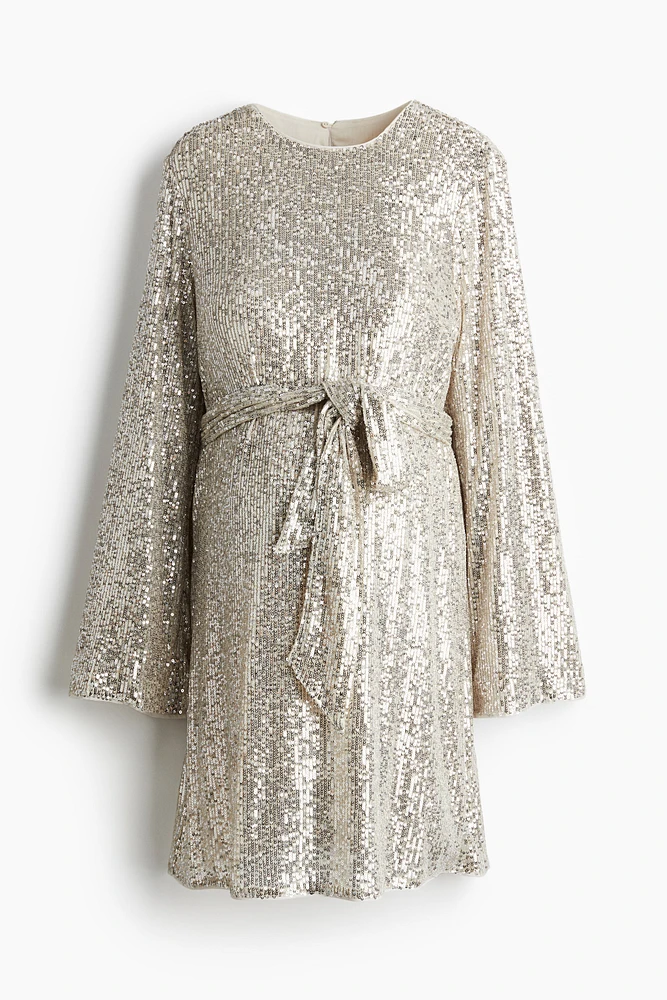 MAMA Sequined tie-belt dress