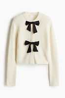 Bow-Front Rib-Knit Cardigan