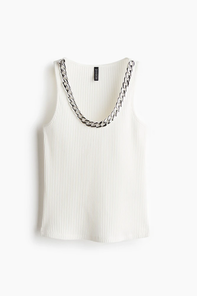 Ribbed Chain-Detail Sleeveless Top