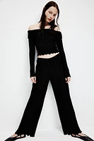 Wide-Leg Textured Pants