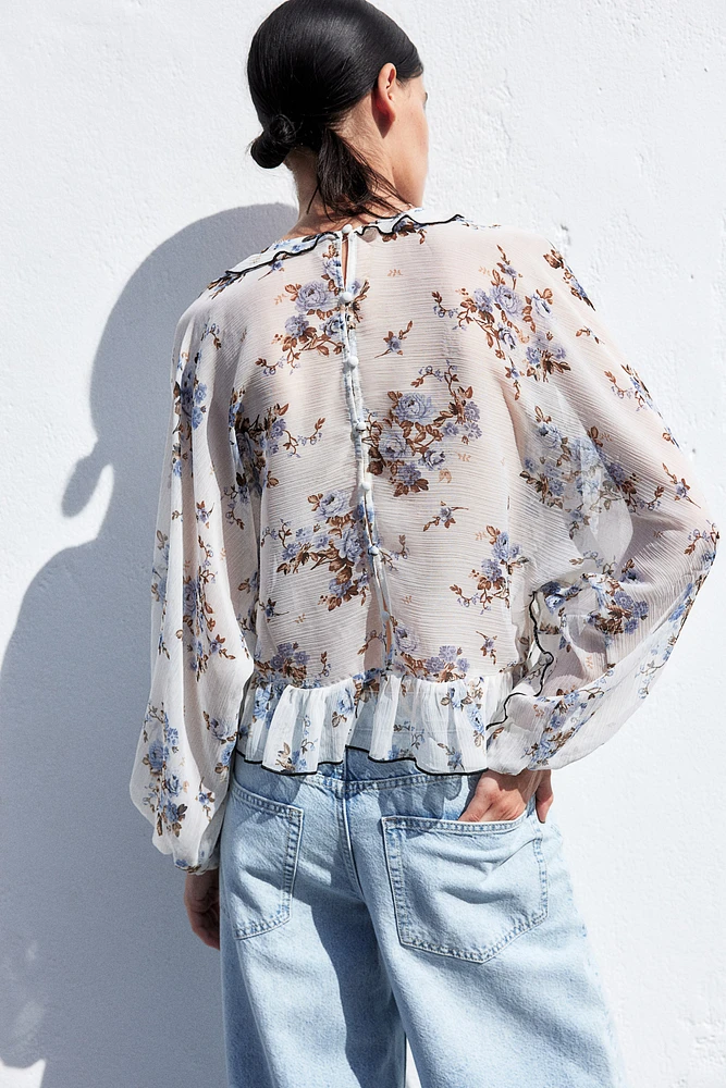 Flounce-Trimmed Chiffon Blouse