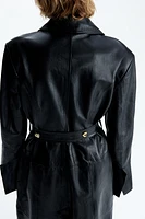 Statement-Button Leather Coat