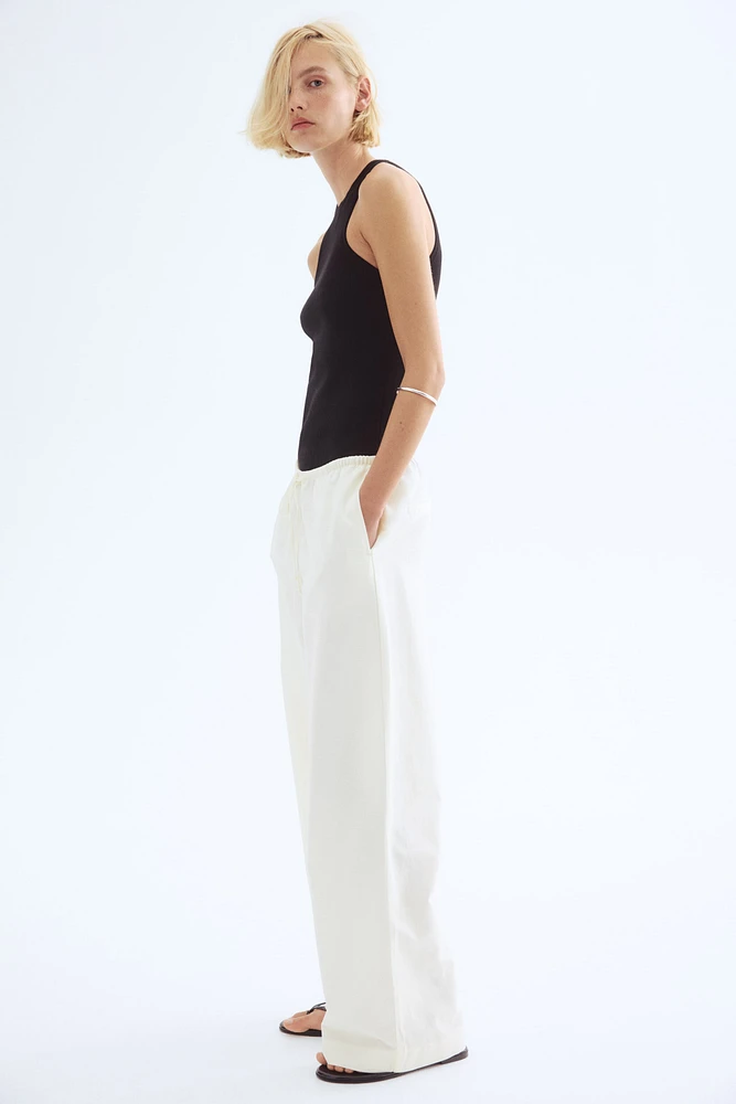 Straight linen-blend trousers