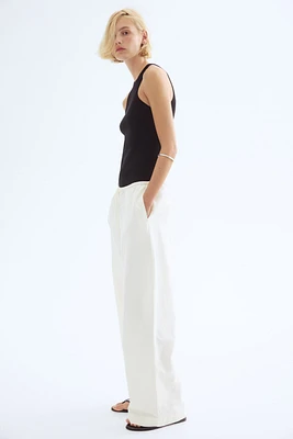 Straight linen-blend trousers