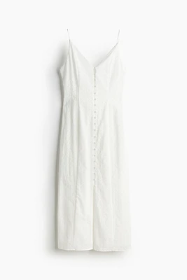 Button-front Eyelet Embroidery Dress