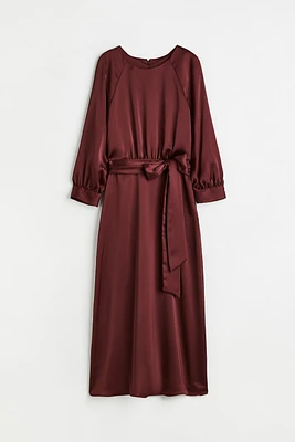 Tie-belt Satin Dress