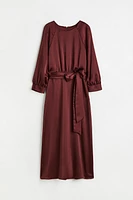 Tie-belt Satin Dress