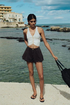 Frayed-Edge Denim Shorts