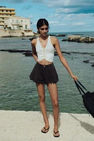 Frayed-Edge Denim Shorts