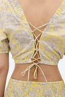Lacing-detail cotton blouse