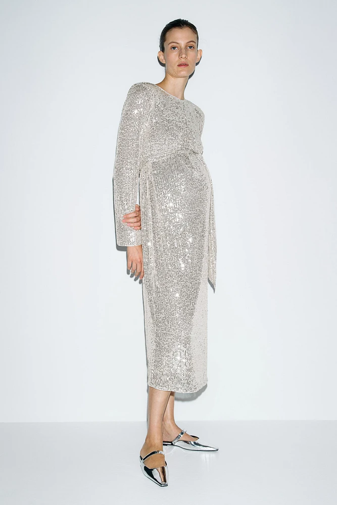 MAMA Sequined Tie-Belt Dress