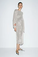 MAMA Sequined Tie-Belt Dress