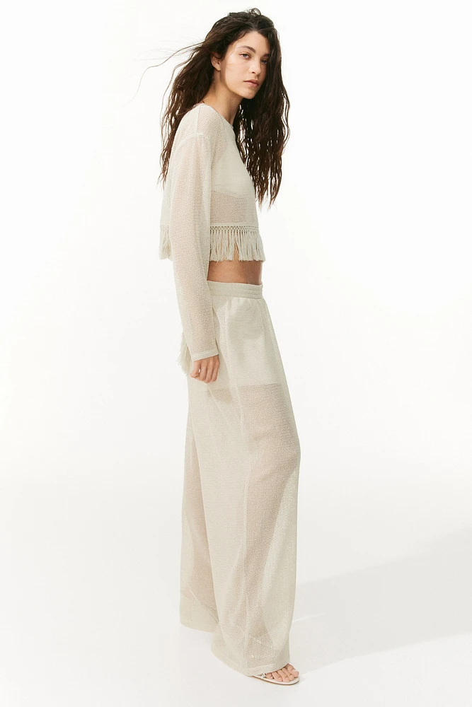 Pantalon large en tricot ajouré