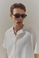 Chemise gaufrée coupe ample à col cubain